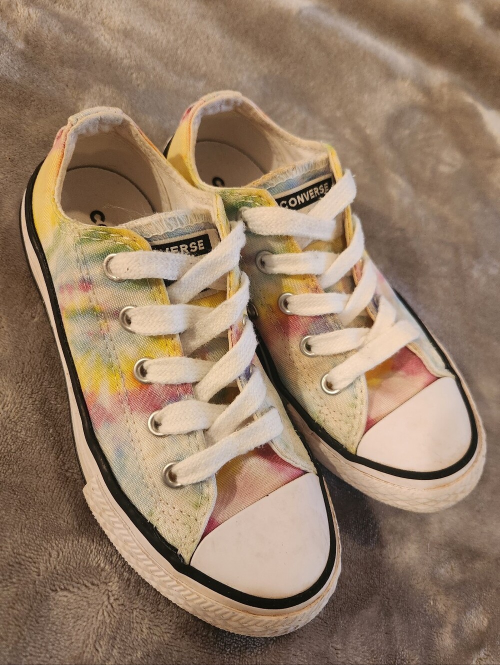 Converse Kids Tie-Dye Low Top Sneakers - White, Yellow, Pink, Green, Size 12C